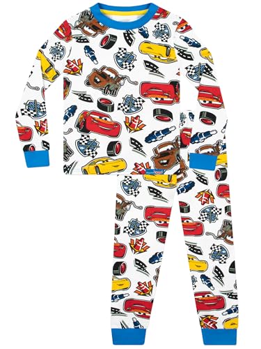 Disney Cars Pajamas | Long Sleeve Boys' Pajama Sets | Lightning McQueen Pajamas | White 2T