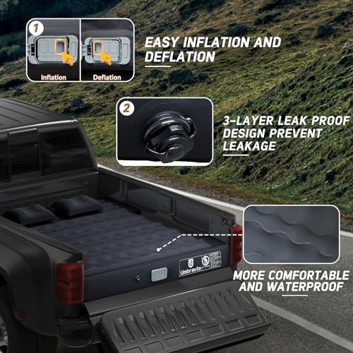 Umbrauto Truck Bed Air Mattress for 5.5-5.8ft,Full Size Short Beds Truck Bed Mattresses, Inflate and Deflate with Rechargeable Built-in Air Pump