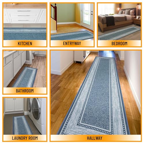Machine Washable Border Design Non-Slip Rubberback 2x5 Modern Runner Rug for Hallway, Kitchen, Living Room, Bedroom, Entryway, 20" x 59", Red/Beige