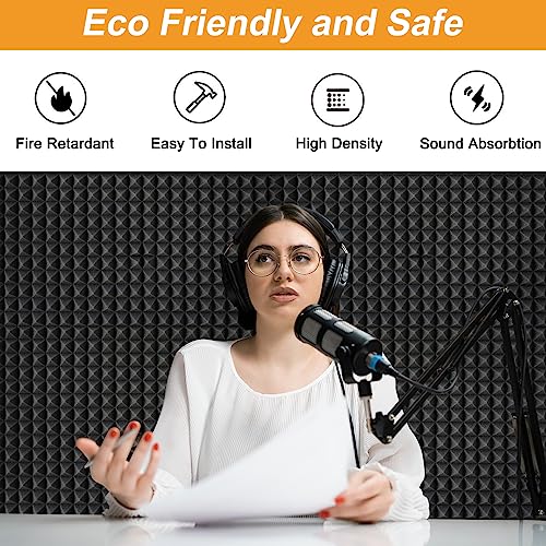 DEKIRU Sound Proof Foam Panels Fast Expand, Acoustic Wall Panels 1" X 12" X 12" High Density, Soundproof Wall Panels Self-adhesive Pyramid Design, Acoustic Foam For Wall Door & Ceiling, 12 Pack