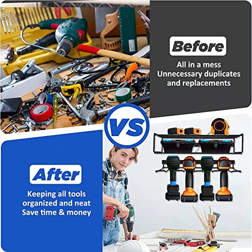 Bygytyo Power Tool Organizer Wall Mount Storage Rack,2 Layers Garage Storage Organizer Rack Heavy Duty Metal Drill Holder Tool Shelf Holder for Lifetime Use,Perfect for Father's Day (New Vision)