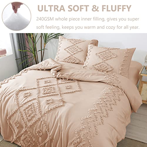 PERFEMET Beige Cream Tufted Comforter Set Full Size, Geometric Tufts Full Size Bedding Sets, Farmhouse Boho Chic Bed Comforter Set (Beige, Full)