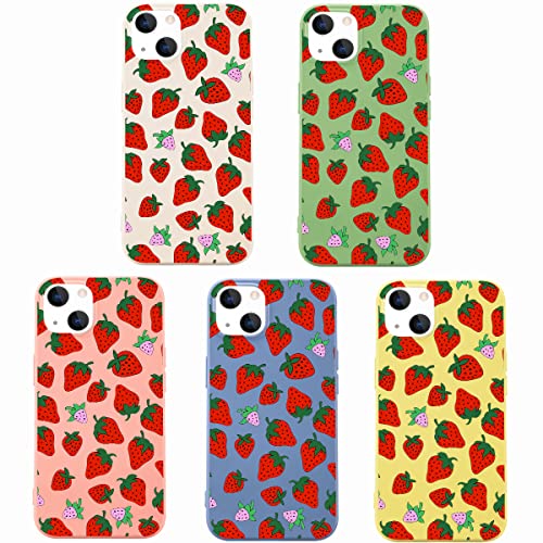 JOYLAND Liquid Silicone Case Compatible with iPhone 14,Soft Shockproof Protection Cover Support Wireless Charging Strawberry Pattern Slim Thin Designed for iPhone 14 Case Girls Women