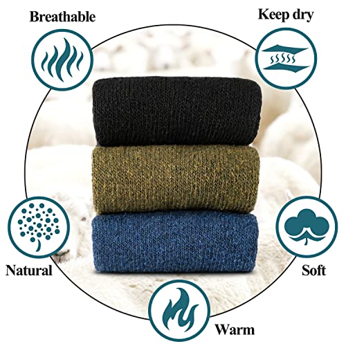 Time May Tell Mens and womens Merino Wool Hiking Cushioning Socks For Outdoor Wool-Socks-For-Men 3 Pack (Black/Green/Blue(3 Pairs) US Size 5-9