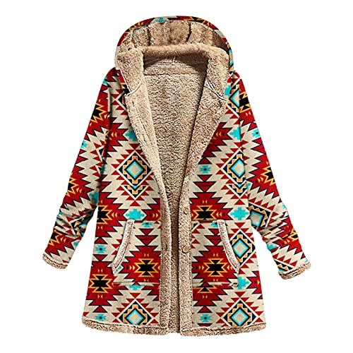 Friday Black Sale Coats for Women Winter Ethnic Aztec Print Jacket Sherpa Fleece Lined Open Front Hooded Cardigan with Pockets Orders Placed by Me