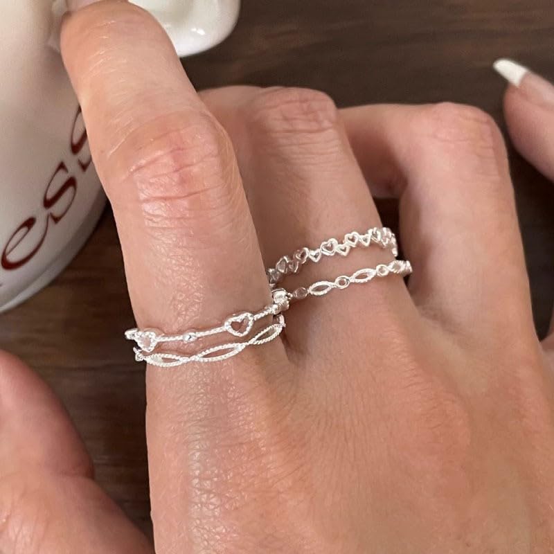 MOLAYES Stacking Rings for Women Stackable Sterling Silver Rings for Teen Girls Ring Set Dainty CZ Simulated Diamond Ring Stackable Ring Adjustable Ring