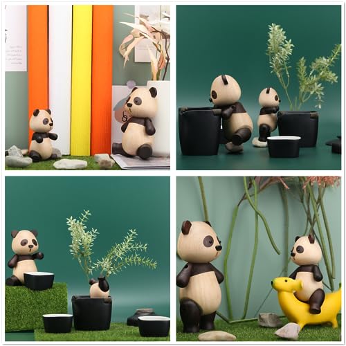 suruim Adorable Wooden Panda Statue Creative Cute Solid Wood Panda Doll Crafts Ornaments Charming Modern Doll for Jewelry, Decoration, and Gift-Giving (Panda-l)