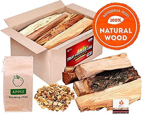 Zorestar BBQ Cooking Firewood Logs and Smoking Wood Chips - Apple Fruit Mix Fire Chips for Fruity Smoke Flavor - Precision Cut Fire Logs for Camping, Smokers, Pizza Ovens, Stoves, Grill - 15 lb