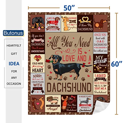 Butonus Dachshund Gifts for Women Men Adults Kids, Weiner Dog Gifts for Women, Gifts for Dachshund Lovers Blanket 60”x50”