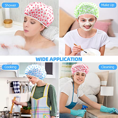 MZD8391 Shower Cap, Reusable Shower Hat Bath Caps - Waterproof with Elastic Band Hair Hat for Men Women Ladies Spa Salon (Coloful Dotted) (6 Packs)