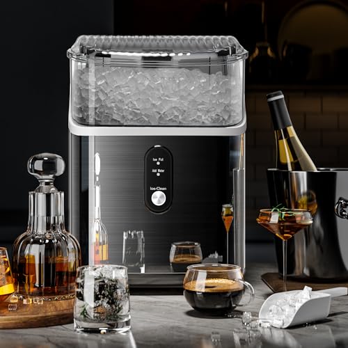 Nugget Ice Makers Countertop, 35Lbs/24H Portable Ice Maker Machine with Chewable Ice, Sonic Ice Makers Countertop with Self-Cleaning Function/Ice Scoop/and Ice Basket for Home & Kitchen(Silver)