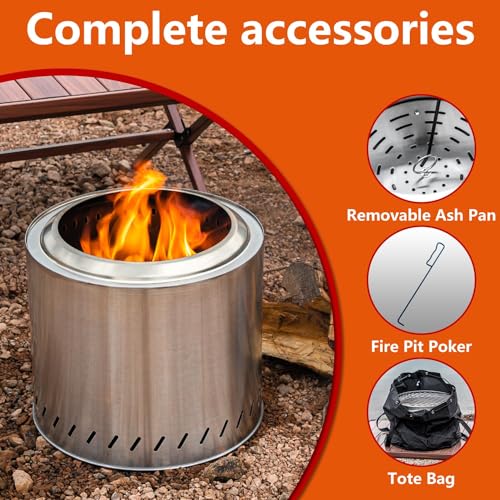 OutVue 15 inch Stainless Steel Smokeless Fire Pit with Carry Bag, Portable Outdoor Smokeless Firepit, Wood Burning Fire Pits for Camping, Bonfire, Low Smoke Firepit for Outside(15 inch)