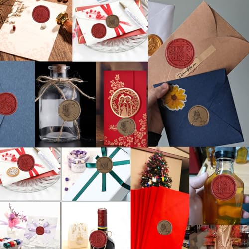 Letter R Wax Seal Stamp Kit, ONWINPOR 2PCS Eucalyptus Leaves Alphabet R Wax Sealing Stamp Set with 2Pcs Crystal Wooden Handle and 300Pcs Red Blue Gold Wax Sealing Beads, Wax Spoon and Candles (R)