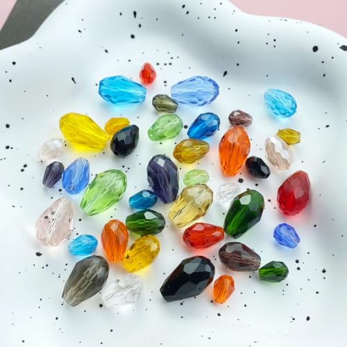 Tingoons 40 PCS 10x15mm Teardrop Crystal Glass Beads Faceted Shape Vertical Hole Loose Glass Beads DIY Handcrafte Bracelet Necklace Earring Jewelry Making(Multicolor)