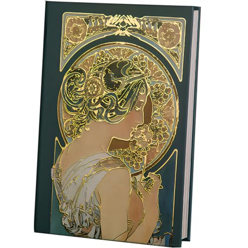 ipoul Fancy Notebook for Women, Gilded Journal Hardcover, 256 Full Color Pages, 5x7 Small Beautiful Journal, Alphonse Mucha Night's Rest, Art Gift for Her Personal Journal.