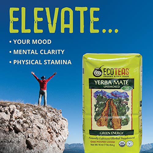 ECOTEAS Organic Yerba Mate Loose Leaf Tea – Natural Energy & Detox Herbal Tea – Caffeine Alternative - Kosher, Non-GMO, Gluten-Free - Unsmoked Pure Leaf from Argentina, 1 lb (Pack of 1)
