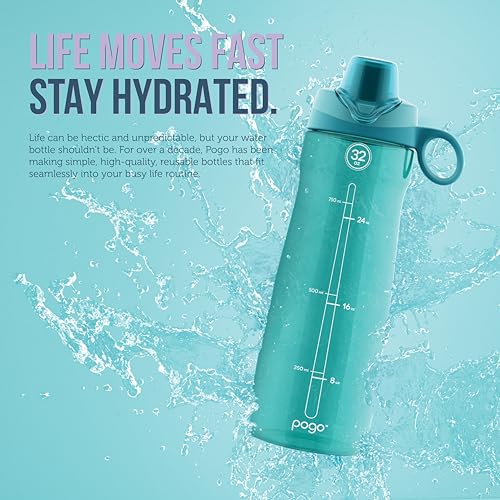 Pogo BPA-Free Tritan Plastic Water Bottle with Chug Lid, 32 Oz, Grey