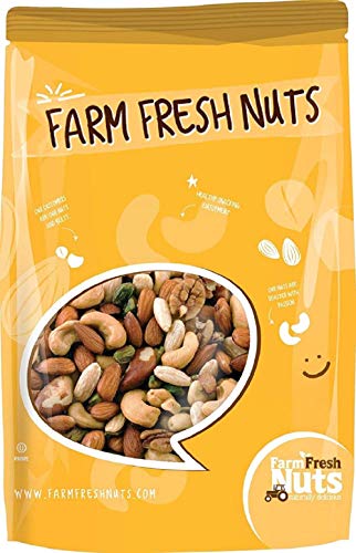 Dry Roasted Deluxe Mixed Nuts with Himalayan Salt (1 Lb.) - A Super Tasty Mix of Almonds, Brazil Nuts, Cashews, Pecans & Pistachios - Farm Fresh Nuts Brand
