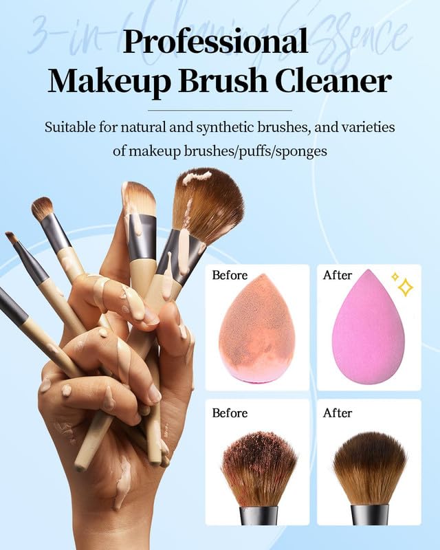 VIVCCON 3 IN 1 Makeup Brush Cleaner & Restorer and Makeup Remover, Removes Makeup, Dirt & Impurities From Makeup Brushes, Puff Sponges, Fragrance Free, Paraben Free, Hypoallergenic (1PCS/180ML)