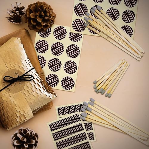 1” Circle Match Striker Stickers – 12 Pieces | Bumble/Dotted Pattern Match Strike Paper with Adhesive Pre-Cut in Circles for Easy Match Lighting | Also Available in Charcoal or Brown & Many Sizes