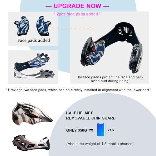 Natuway Toddler and Kids Full Face Helmet, Girl and Boy BMX Multi-Sport Detachable Mountain Dirty Bike Helmet Around 3-12 Years Head Circumference.