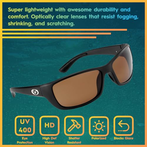 Flying Fisherman Cay Sal Polarized Sunglasses with AcuTint UV Blocker for Fishing and Outdoor Sports, Matte Black Frames/Amber Lenses