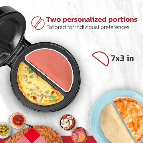 Holstein Housewares - Non-Stick Omelet & Frittata Maker, Stainless Steel - Makes 2 Individual Portions Quick & Easy (2 Section, Black)