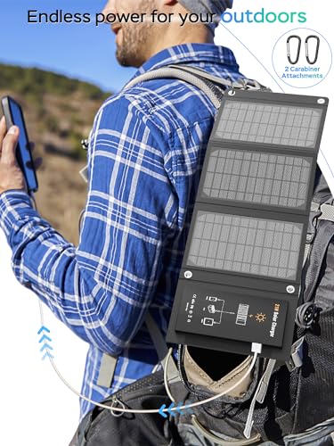 MARBERO 21W Foldable Solar Panel with USB-C USB-A Outputs for Phones, Power Banks, Tablets, Portable Solar Charger Waterproof for Camping, Hiking, Backpacking, Power Outage