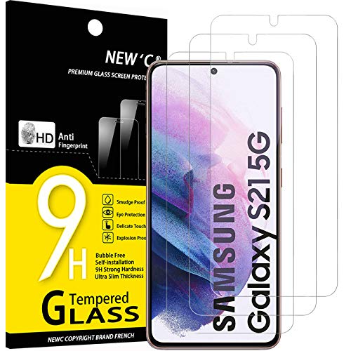 NEW'C 3 Pack Designed for Samsung Galaxy S21 5G (6.2), Tempered Glass Scratch-Proof, Bubble-Free, Ultra Resistant (0.26 mm HD Ultra Transparent) 9H Hardness Glass