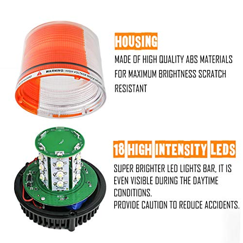 LE-JX Amber/White Wireless Rotating Beacon Orange Battery Led Strobe Warning Light Roof Top Plow Hazard Flash Emergency Lights 12V with Magnetic Base Mount and Rechargeable Plug(Yellow/White, 18 LED)