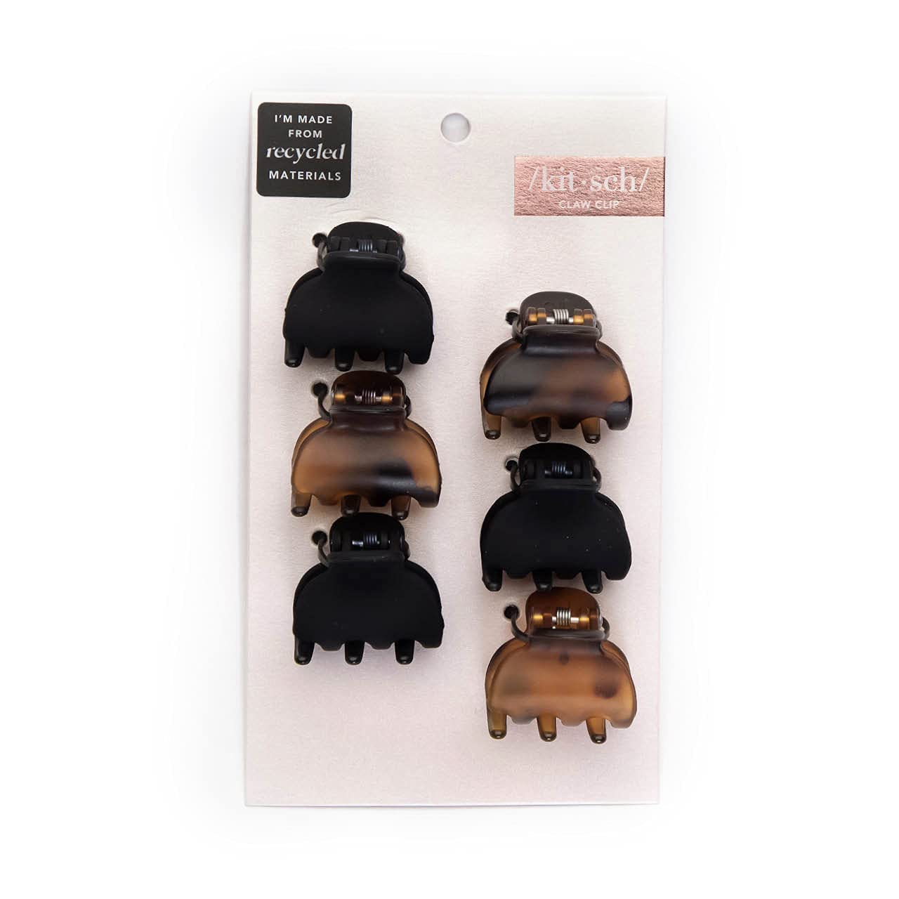 Kitsch Small Hair Clips for Women, Recycled Plastic Small Claw Clips & Mini Claw Clips for Hair, Mini Hair Clips for Thin Hair, Tiny Jaw Clip for Hair, 6 pcs (Tortoise & Black)