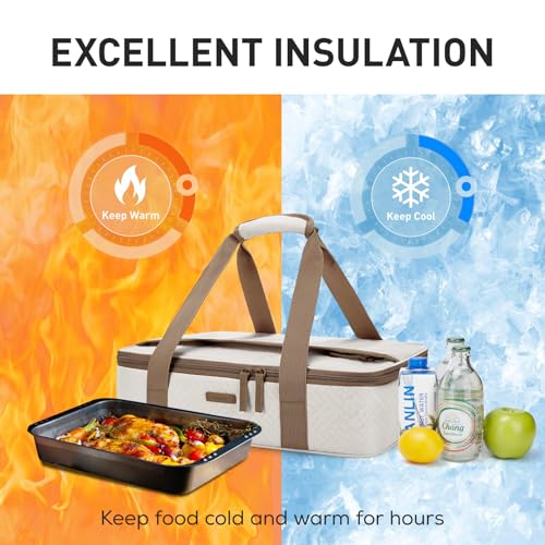 TOURIT Insulated Casserole Carrier for Hot or Cold Food Thermal Food Carrier for Picnic Cookouts Potluck Parties Fits 9" x 13" Baking Dish