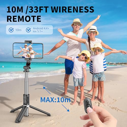 Selfie Stick Tripod, All in One Extendable & Portable iPhone Tripod Selfie Stick with Wireless Remote Compatible with iPhone 16 15 14 13 12 11 pro Xs Max 8 7, Galaxy Note10/S20/S10/OnePlus 9/9 PRO etc