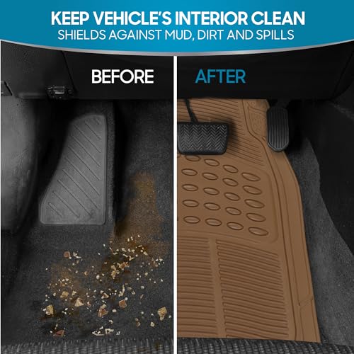 BDK All Weather Rubber Floor Mats for Cars - Fit 3 Rows Full Set, Heavy Duty Car Mats - Fit Well, Easy to Install & Clean No Slip Design - Universal SUV, Van, & Car Accessories (Beige)