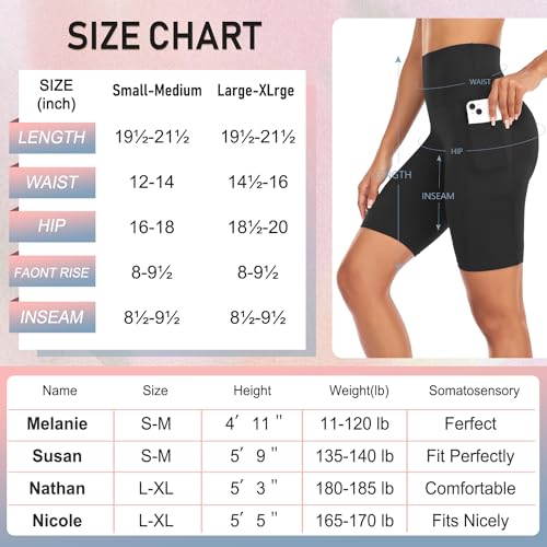 CTHH 3 Pack Workout Biker Shorts with Pockets for Women-8" High Waist Tummy Control Spandex Athletic Yoga Bike Shorts