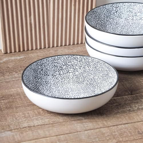 Stone Lain Sophie Rustic Stoneware Dinnerware Service for 4, Black and White Textured, 16 Pieces