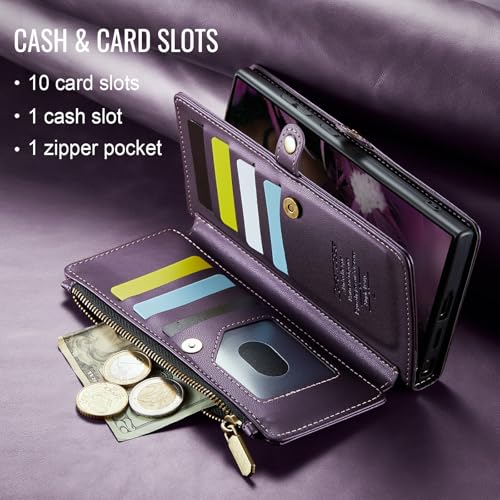 Defencase Compatible with Samsung Galaxy S23 Ultra Case Wallet with RFID Blocking Card Holder for Women Men, PU Leather Magnetic Snap Flip Zipper Strap Phone Case Fit for Galaxy S23 Ultra 5G, Purple