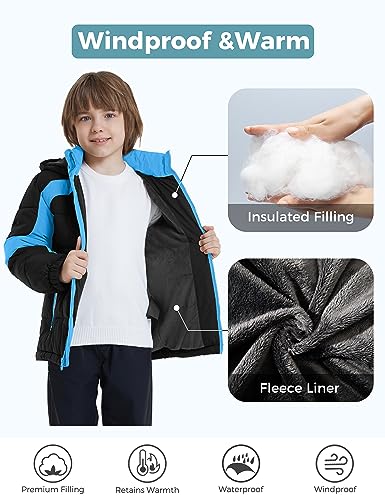 ZSHOW Boys' Warm Hooded Winter Jacket Soft Fleece Lined Quilted Puffer Coat(Black & Blue,6-7)