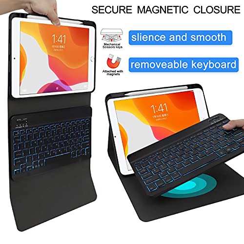 Keyboard Case for iPad 9th/8th/7th Generation 10.2 inch 2021/2020/2019, iPad Pro 10.5-inch Case with Keyboard,iPad Air 3 2019, 7 Color Backlit Removable Bluetooth Wireless Keyboard Folio Case(Black)