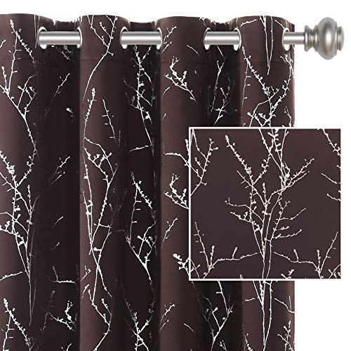 H.VERSAILTEX Blackout Curtains for Bedroom Foil Print Twig Tree Branch Thermal Insulated Grommet Curtain Drapes Light Blocking Thick Soft Window Curtains for Living 52 x 63 Inch, 2 Panels, Brown