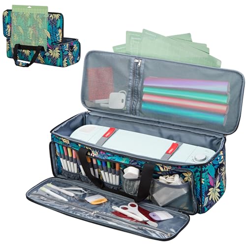 HOMEST Carrying Case with Mat Pocket for Cricut Maker 3, Cricut Explore Air 2, Cricut Maker, Cricut Explore 3, Large Front Pockets for Accessories and Supplies, Floral