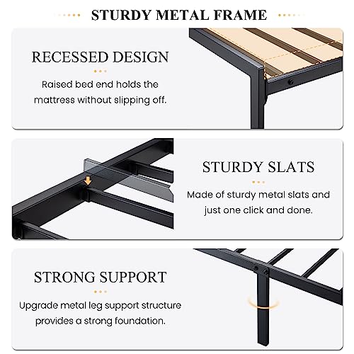 SHA CERLIN Twin Size Bed Frame with Headboard Shelf and Strong Metal Foundation, No Box Spring Needed, Black