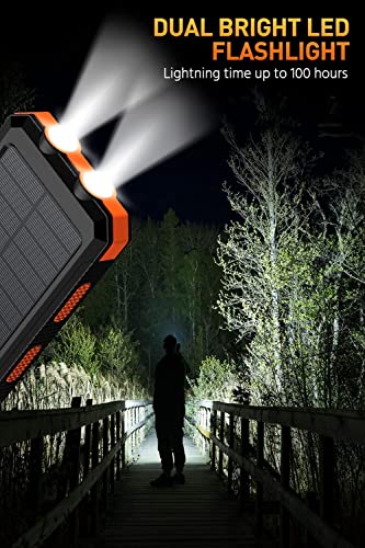 Power Bank,Solar Charger,36800mAh 5V3.1A QC 3.0 Dual 2 USB Port Built-in Powerful Flashlight IPX7 Waterproof Dustproof Shockproof(Orange)