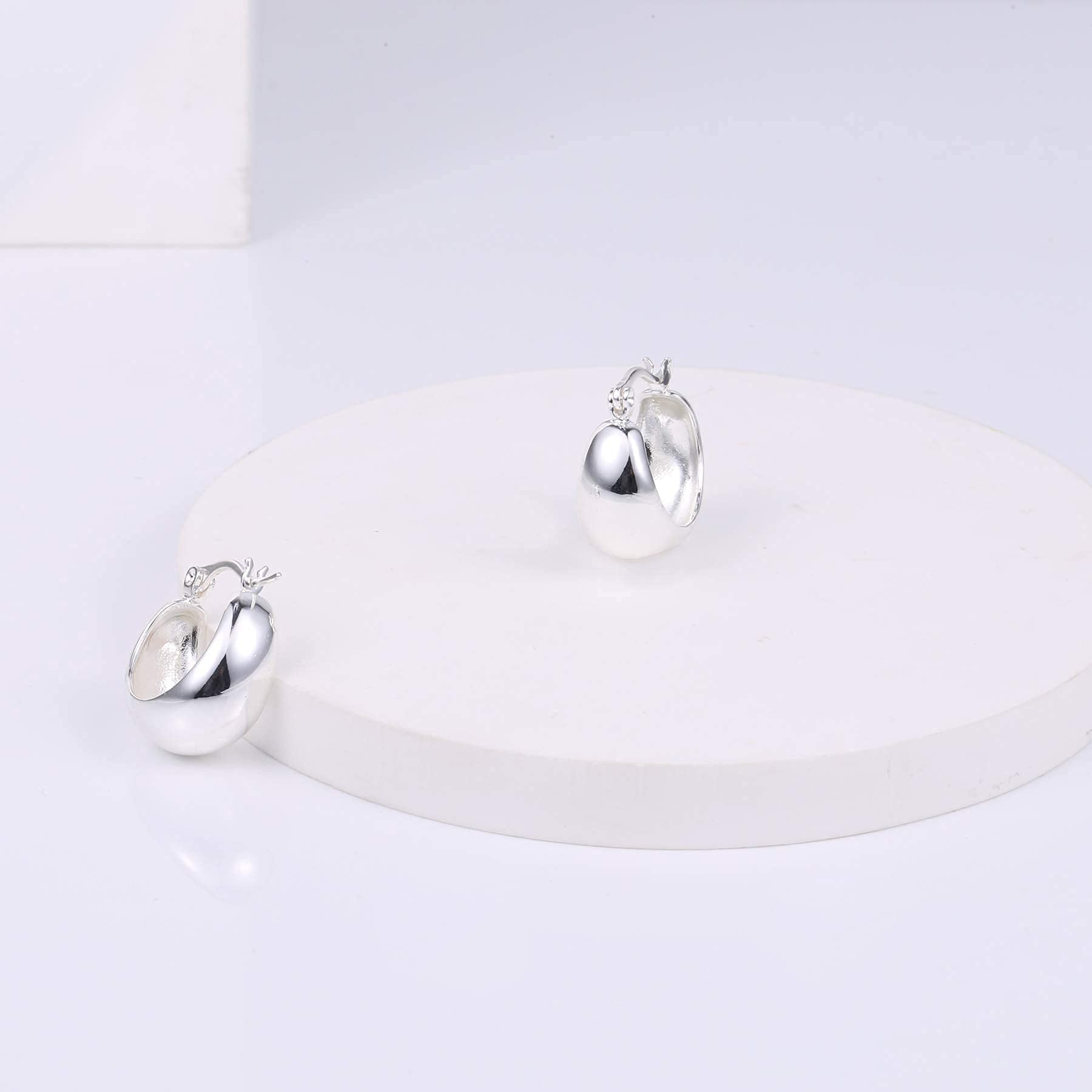 KISSPAT Chunky Silver Huggie Hoop Earrings for Women Girls | Hypoallergenic Sterling Silver Post Small Thick Huggie Earring Hoops