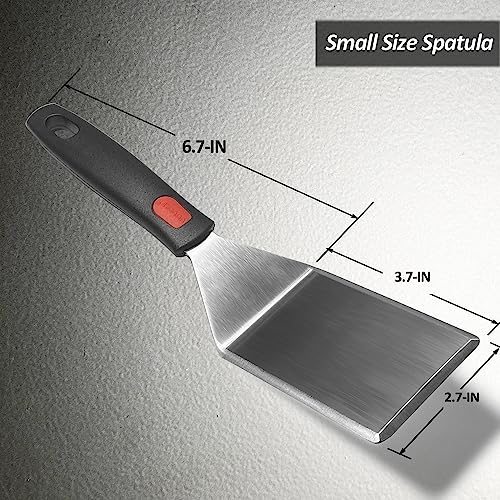 Small Spatula for Cast Iron Skillets, Full Tang silicone Handle, Heat Resistant, Commercial Grade Heavy Duty Turner, Press Burger Spatula Turner for Flipper, Cooking, Serving, 2.7" Wide