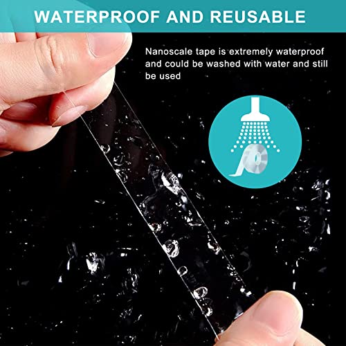 Ohayooz Extra Strong Double Sided Tape Heavy Duty Removable 10FT, Clear Sticky Adhesive Nano Tape Tough Washable Waterproof Mounting Tape for Hanging Picture, Poster, Carpet, Photo Deco
