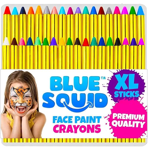Blue Squid Face Paint Crayons for Kids - 18pcs XL Non-Toxic, Washable Body Paint Crayons - Our Face Painting Kit Makeup Sticks are Easy to Use, Safe for Sensitive Skin and Perfect for a Kids Party