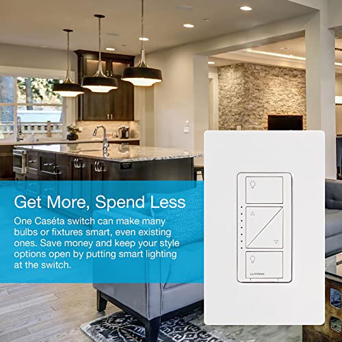 Lutron Caseta Smart Lighting Original Dimmer Switch w/ Pico Remote and Bracket, for LED Lights, Works w/ Alexa, Apple Homekit, Google Home (Hub Required), 150W, No Neutral Required, P-PKG1WB-WH