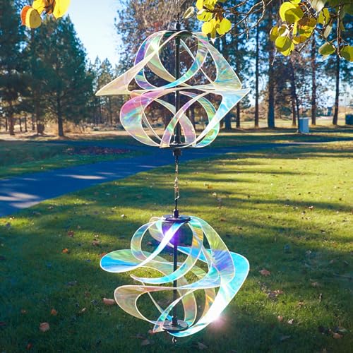 In the Breeze 2480 — Iridescent Double Vortex Spinner — Mesmerizing and Colorful Hanging Wind Spinner…