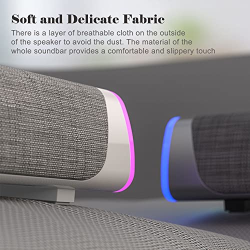 SOULION R30 Computer Speakers, USB Powered 3.5mm AUX Small PC Speakers, Colorful LED Lights with Switch Button, Surround Sound Portable Computer Sound Bar Speaker for Desktop Laptop Gray